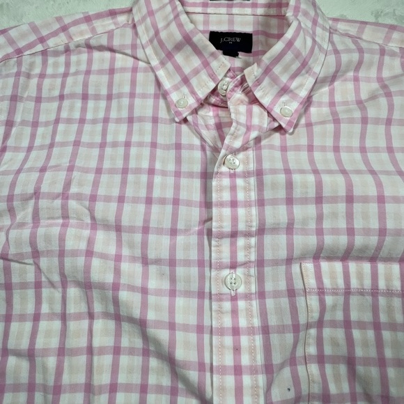 Men’s J. Crew Medium Slim Fit Classic Pink Plaid Windowpane Casual Shirt EUC - Picture 11 of 12